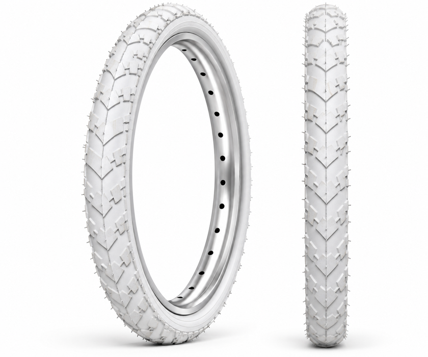 18 x 1.75 (47-355) White Childrens BMX / MTB Tractor Tread Bike Tyre Or Tubes