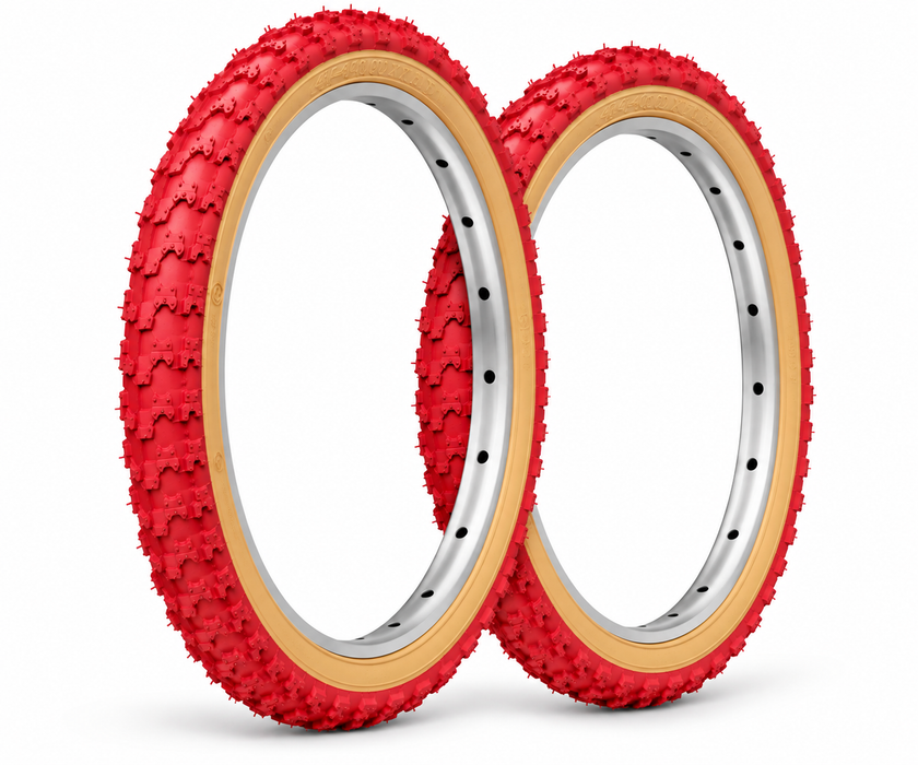 Pair Raleigh Burner / Old School BMX 20 x 1.75 Tyres Red Amberwall Comp 3 (Iii)