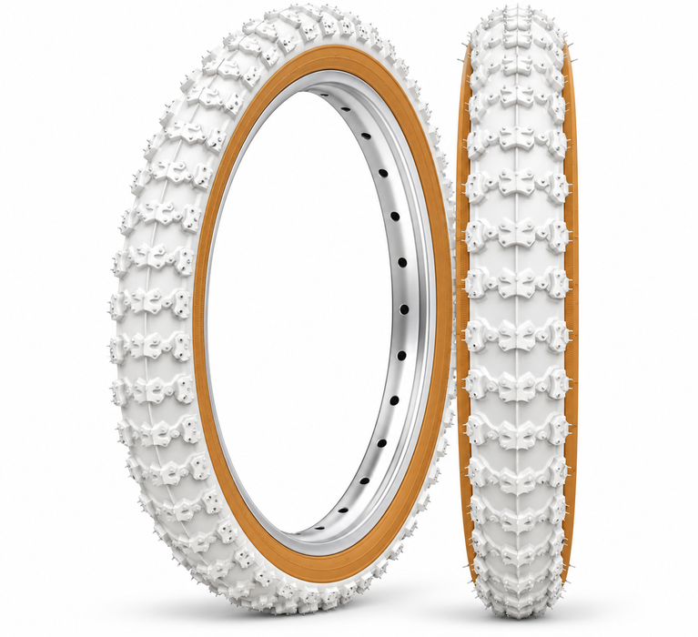 Pair Raleigh Burner Old School BMX 20 x 1.75 Tyres White Amberwall Comp 3 (iii)