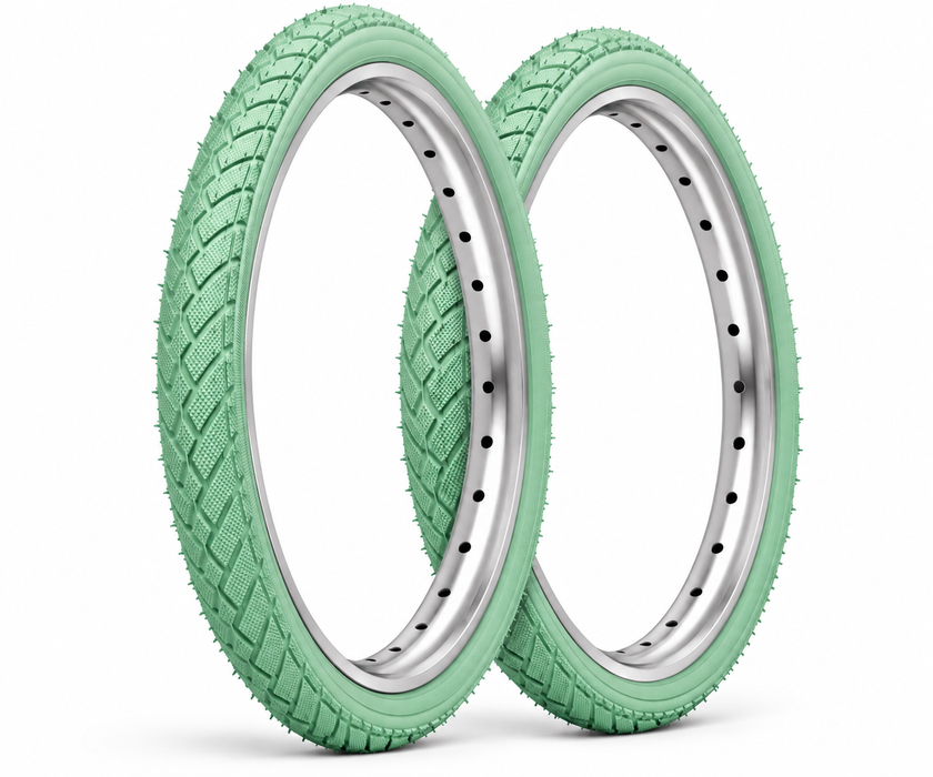 20 x 1.95 (47-406) Green BMX Bike / Freestyler Semi Slick Tyre Or Tubes