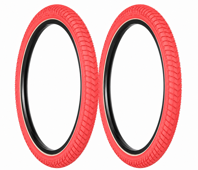 20 x 1.95 RED BMX FREESTYLE TYRES THAT ALSO SUIT 20 x 1.75 & 20 x 2.125