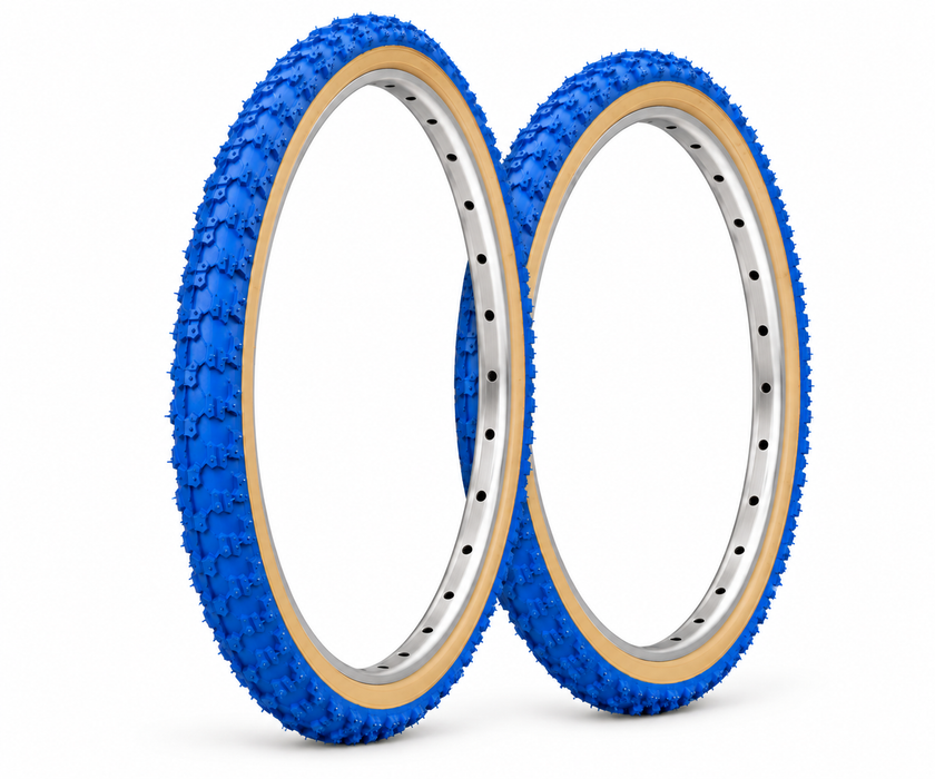 Pair Raleigh Burner / Old School BMX 20 x 1.75 Tyres Blue Amberwall Comp 3 (iii)