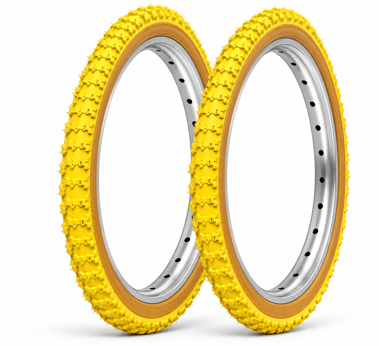 Pair 20 X1.75 Yellow Amberwall Comp Iii  BMX Tyres Raleigh Burner Old School