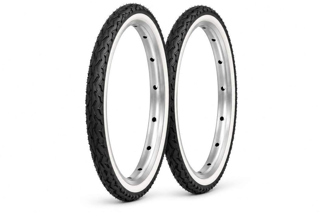 Pair Of 20 x 1 3/8 500a (37 - 440) Traditional Dawes Kingpin Shopper 1970s Whitewall Tyres