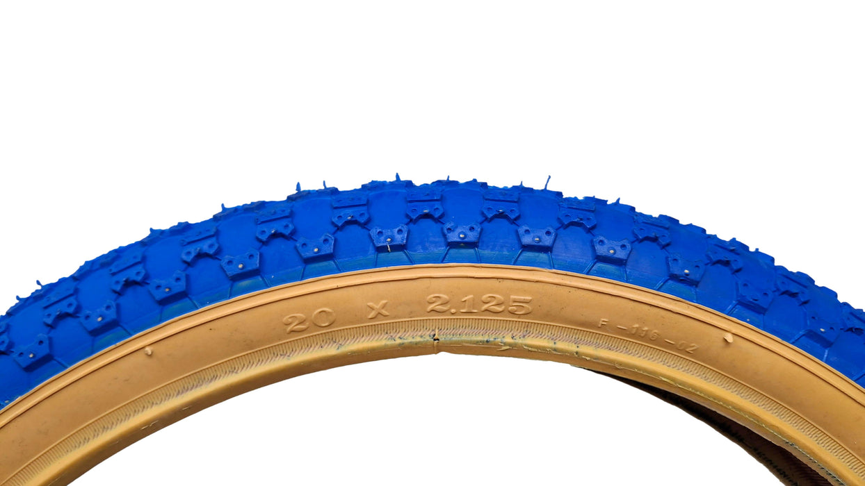 Pair Raleigh Burner / Old School BMX 20 x 1.75 Tyres Blue Amberwall Comp 3 (iii)
