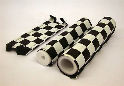 OLD SCHOOL BMX CHEQUERED 3 PIECE PAD SET BLACK & WHITE MADE IN THE 80's NOS