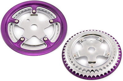 ONE PIECE 3-32" DOUBLE CHAINRING (CHAINWHEEL ) WITH PURPLE GUARD 40-48 TEETH NOS