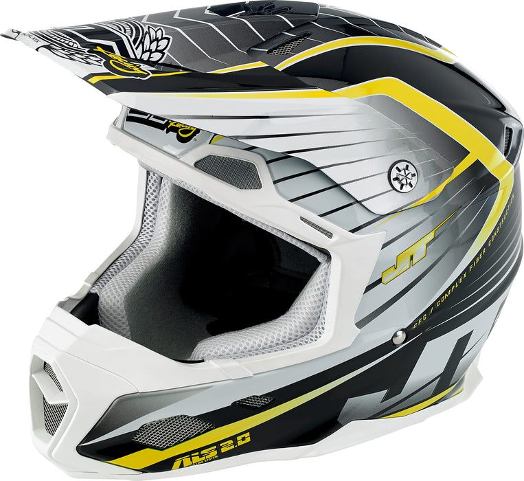 JT Racing ALS 2.0 Moto-X - Motocross Helmet – Small - White, Black, Yellow