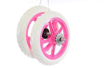 PAIR 12"(300mm) PINK & WHITE MAG WHEELS FOR CHILDS BIKE,OR DIY BUILD PROJECT
