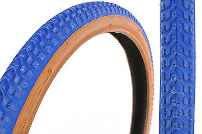 SET 20 x 1.75 AND 20 x 2.125 OLD SCHOOL BMX "SNAKE BELLY" TYRES BLUE AMBERWALL