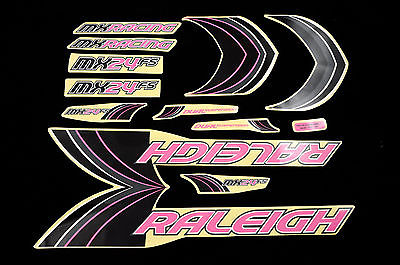 DECAL SET RALEIGH MX24FS PINK-BLACK STICKER SUIT MANY FULL SUSP BIKES WTFRMX24