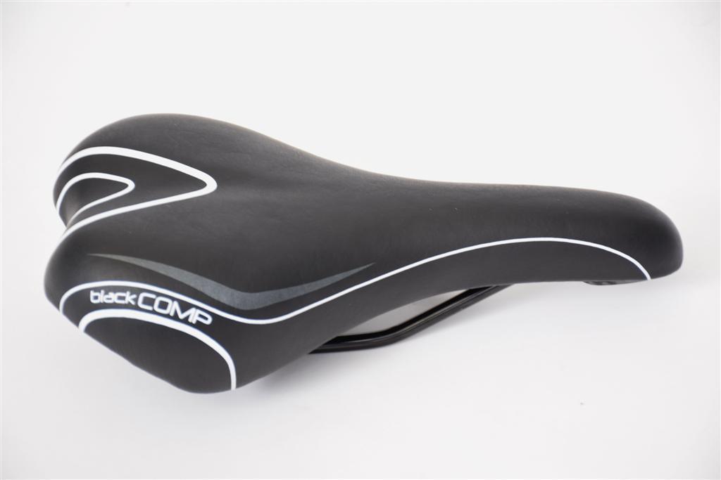 MTB OR ROAD BIKE SEAT SADDLE BLACK COMP IN BLACK-WHITE VINYL SADDLE 250mmx130mm