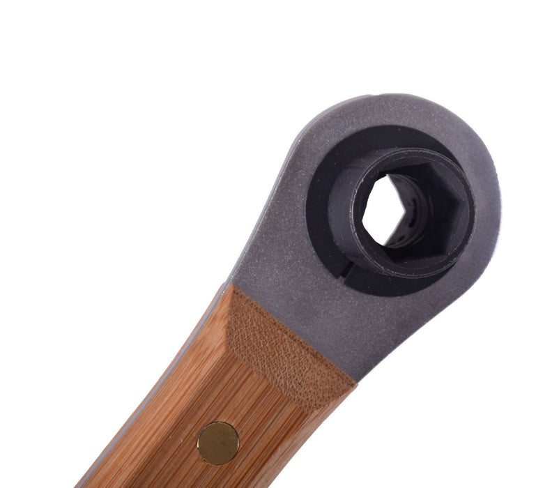 PROFESSIONAL BIKE TOOL BAMBOO WOOD GRIP PEDAL SPANNER WITH 14 & 15mm CRANK BOLT