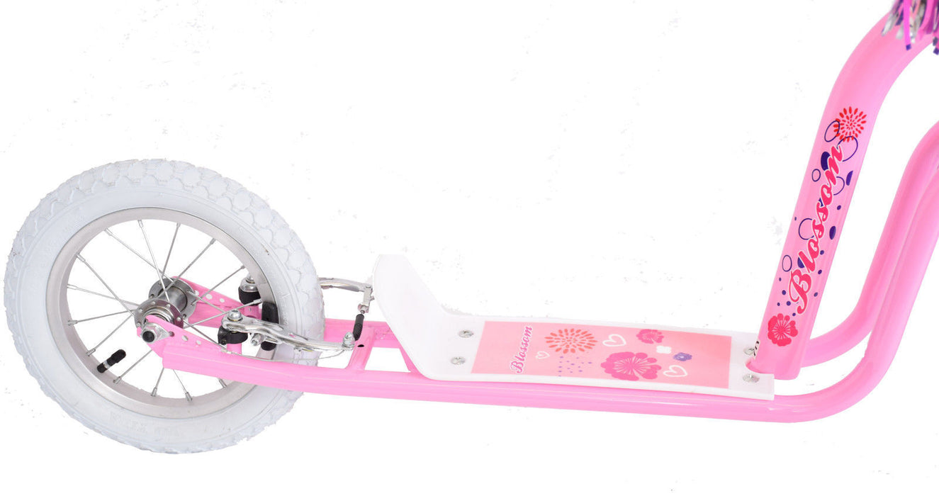 TOP QUALITY PINK GIRLIE 12”WHEEL GIRLS SCOOTER 2 BRAKES,PUMP UP TYRES,STREAMERS