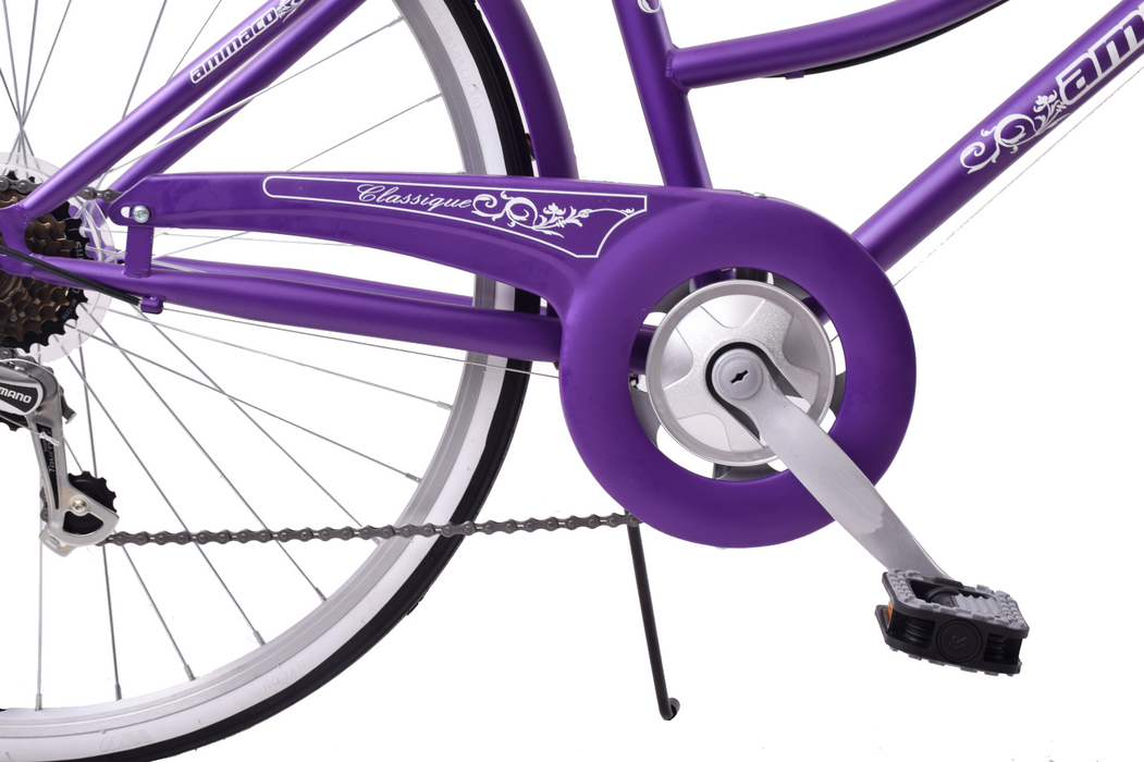 Purple cruiser bike with top basket