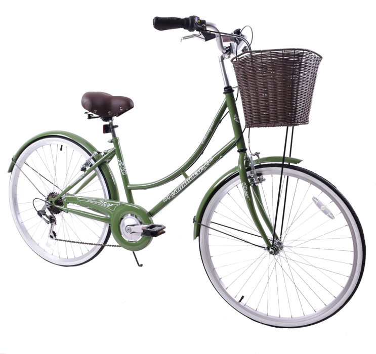 Ladies Lifestyle Bike Classique 26" Wheel Basket Green 16" Frame