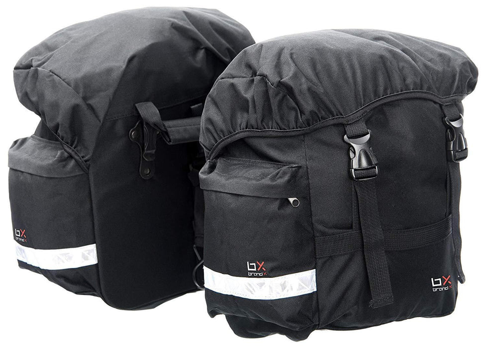 Brand X Water Resistant Reflective Bike Pannier - Commuter Bags 25L Black (Pair)