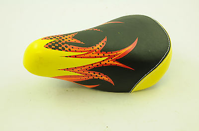 RALEIGH MX JUNIOR BIKE SADDLE QUALITY SEAT YELLOW & BLACK+FLAME PATTERN WBZP142