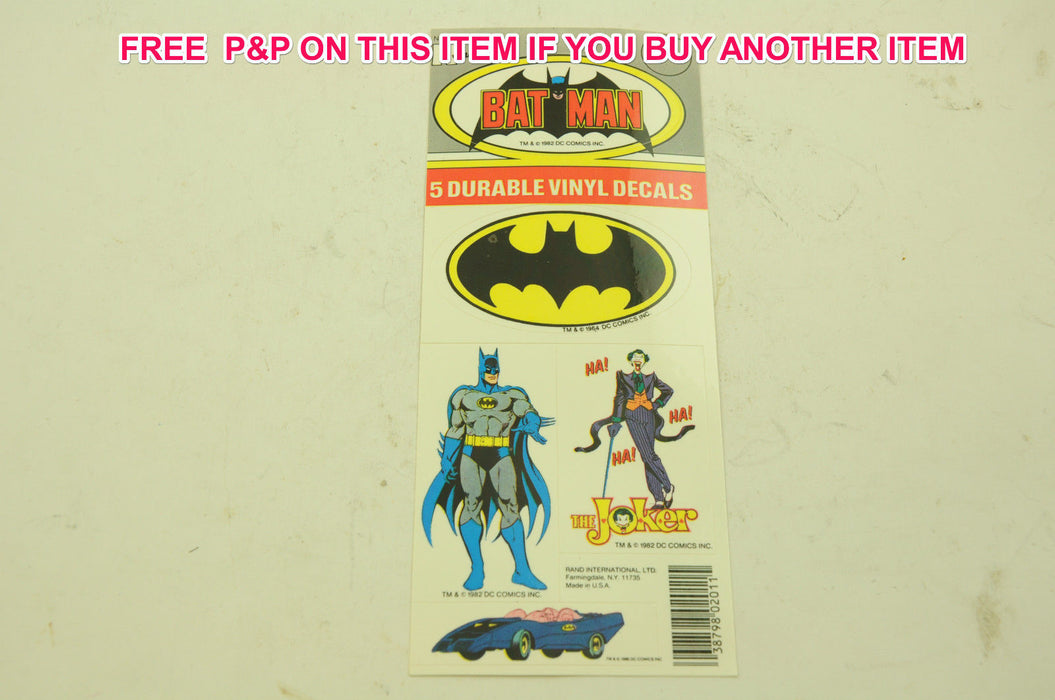 5 PIECE BATMAN VINYL DECAL STICKER (TRANSFER)MADE IN THE 1980’s COLLECTORS ITEM