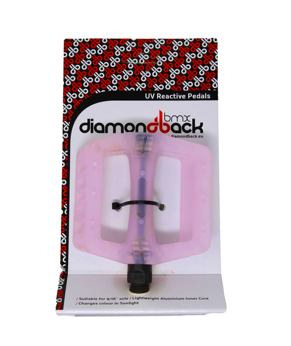 diamondback pedals Diamondback 9/16" White / Pink UV Reactive Glow In Dark BMX MTB Bike Pedals