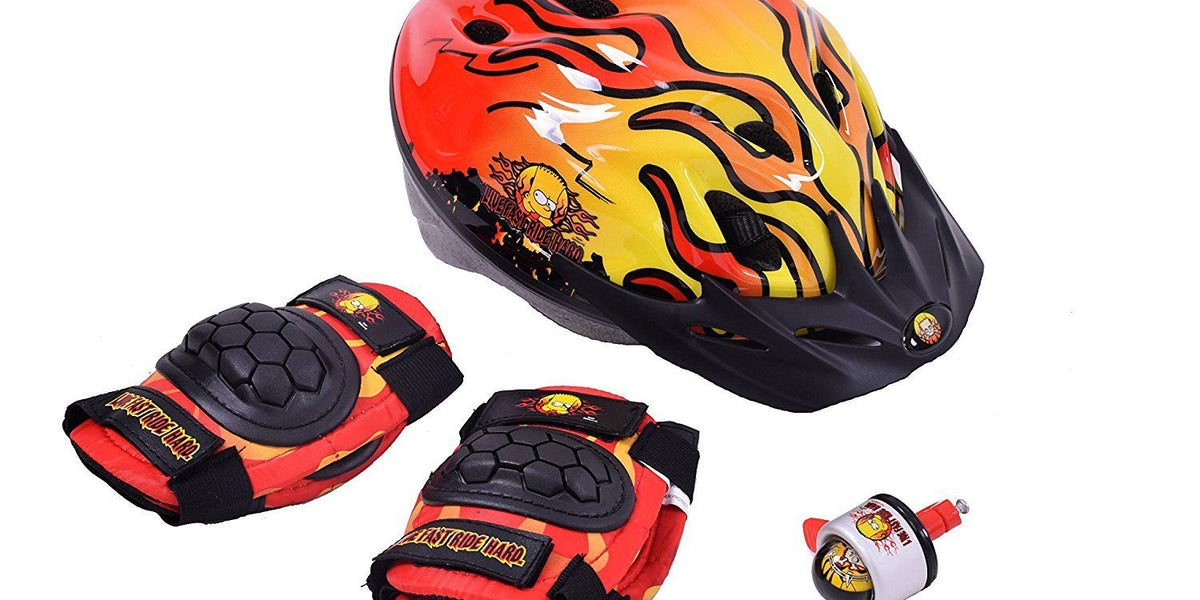 BART SIMPSON BOY GIFT SET FOR BIKE SCOOTER OR SKATE RIDERS HELMET PADS BELL