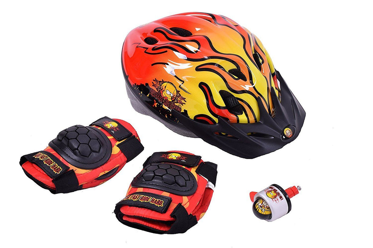 BART SIMPSON BOY GIFT SET FOR BIKE SCOOTER OR SKATE RIDERS HELMET PADS BELL