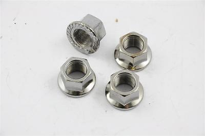BMX FREESTYLE 14mm AXLE WHEEL NUTS SET OF 4 ,TWO PAIRS FLANGED NUTS CHROME NEW