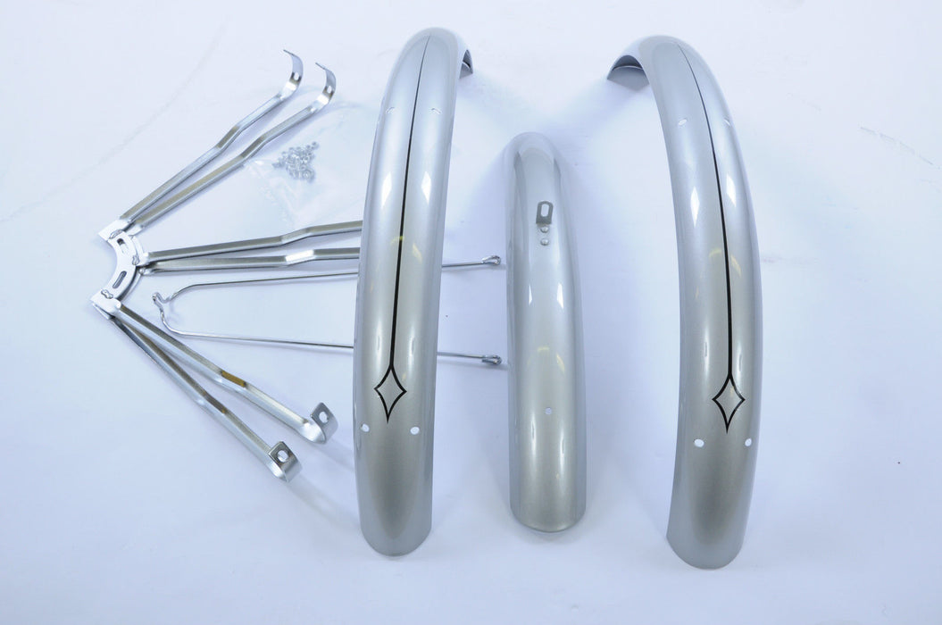 MUDGUARD SET ADULT TRIKE OR MOBILITY PROJECT SUIT 26” WHEELS SILVER + BRACKET