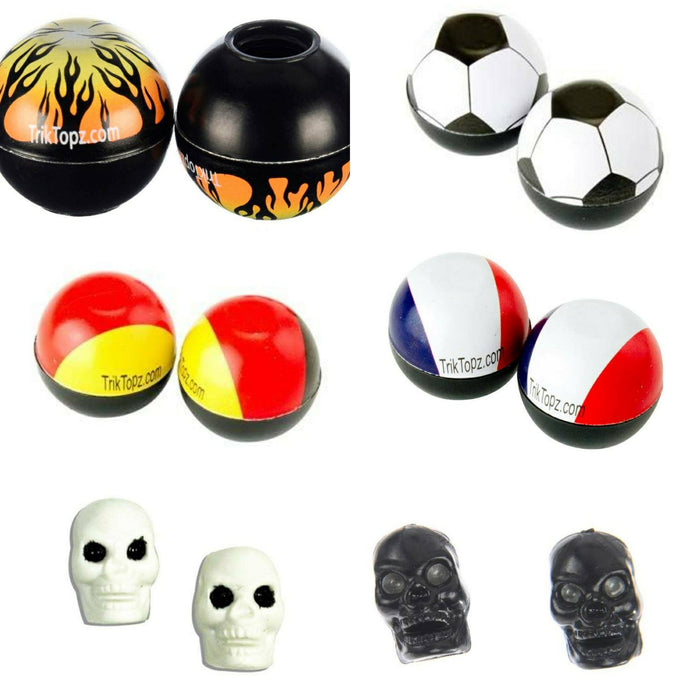 Trik-Topz Pair of Valve Caps Choose Design; Flame, France, Germany, Skull, Football