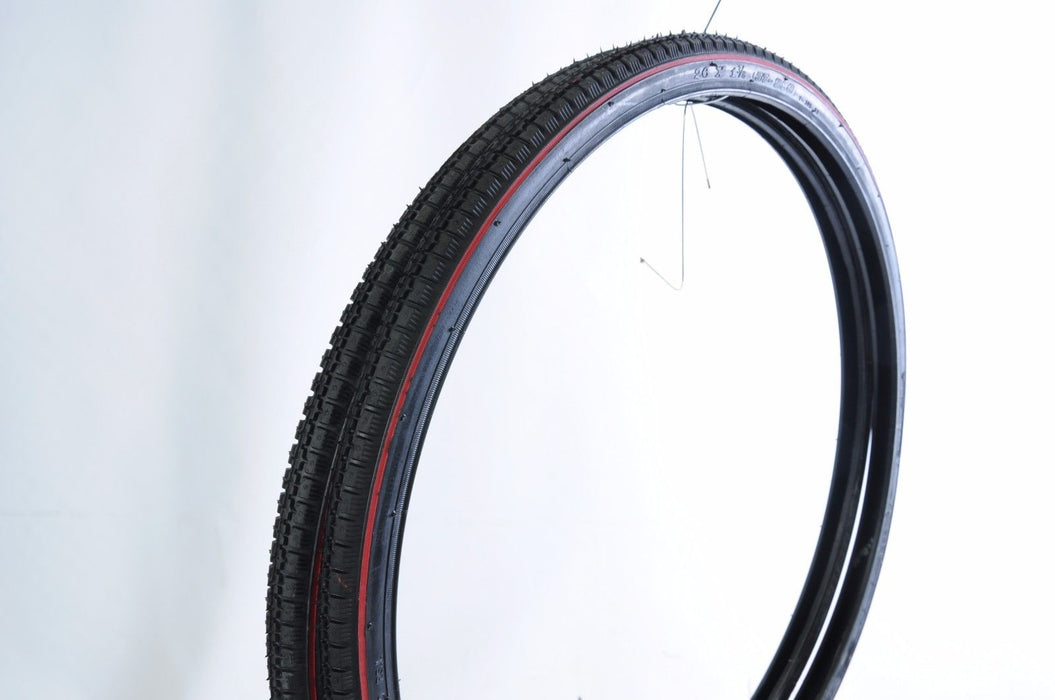 26 x 1 3-8 (590-37)TYRES WITH REDLINE FOR VINTAGE CLASSIC ROADSTER TOURIST BIKE