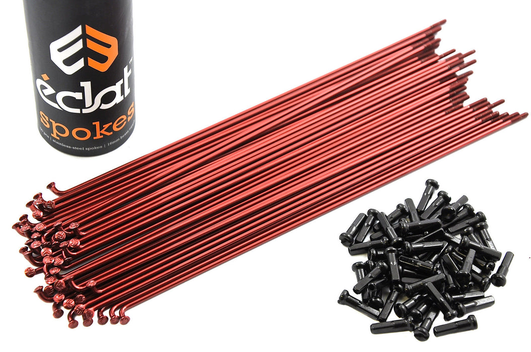 50 x ECLAT STAINLESS STEEL 192mm 14 Gauge RED SPOKES WITH BLACK NIPPLES FOR BMX