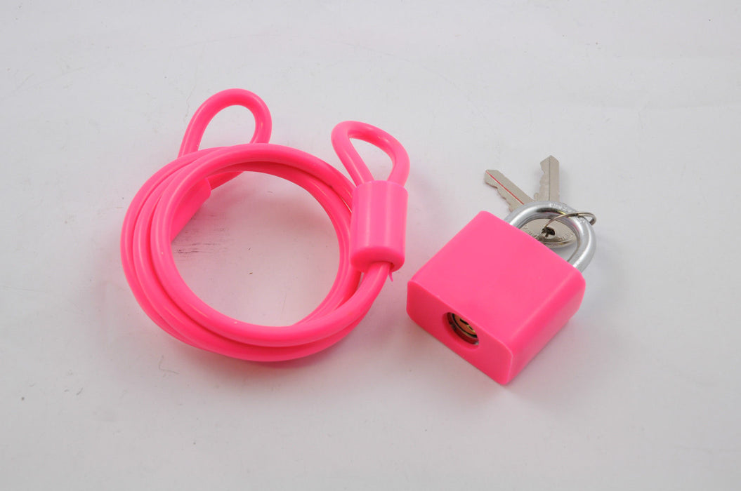 BIKE LOCK BARGAIN BRIGHT PINK HIGHLY VISIBLE PADLOCK  24" COIL SECURITY CABLE
