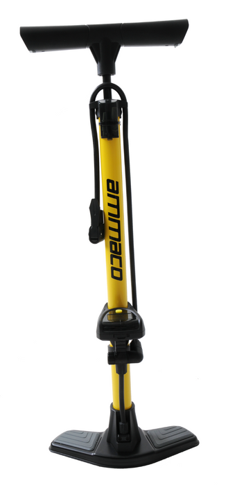 Yellow Bike Bicycle Floor Track Pump Pro High Pressure Tyre Alloy Digital Gauge