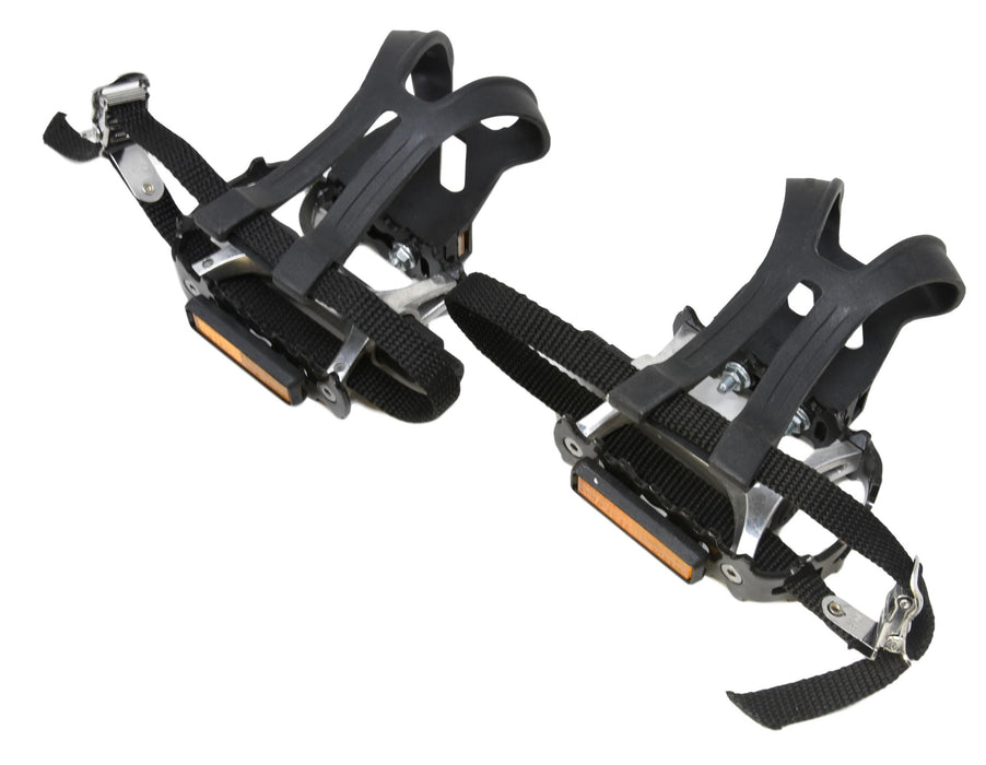 VP-515 MTB ATB PEDALS + TOE CLIPS & STRAP SET WITH REFLECTOR PLATES
