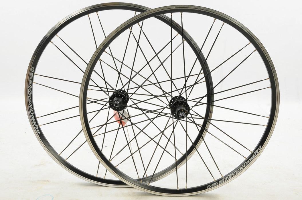 PAIR 700 x19c (28") WHEELS SHIMANO DEORE 8-9 SPEED HUBS DOUBLE WALL RIMS BLACK N