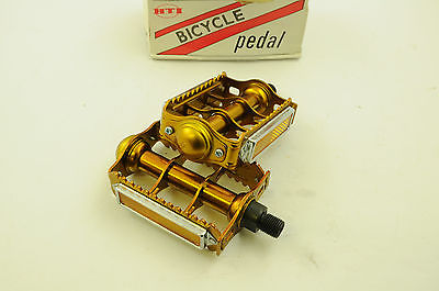 OLD SCHOOL BMX GOLD RAT TRAP 1-2” PEDALS NEW OLD STOCK MADE IN 80’s SALE REDUCED