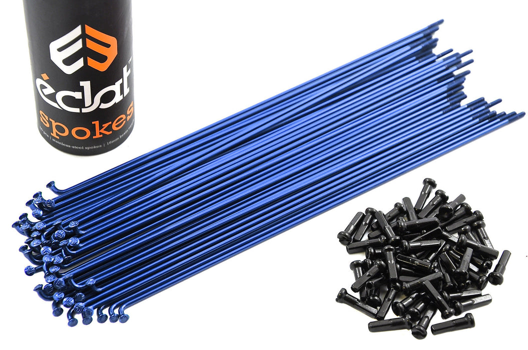 50 x ECLAT STAINLESS STEEL 192mm 14 Gauge BLUE SPOKES WITH BLACK NIPPLES FOR BMX