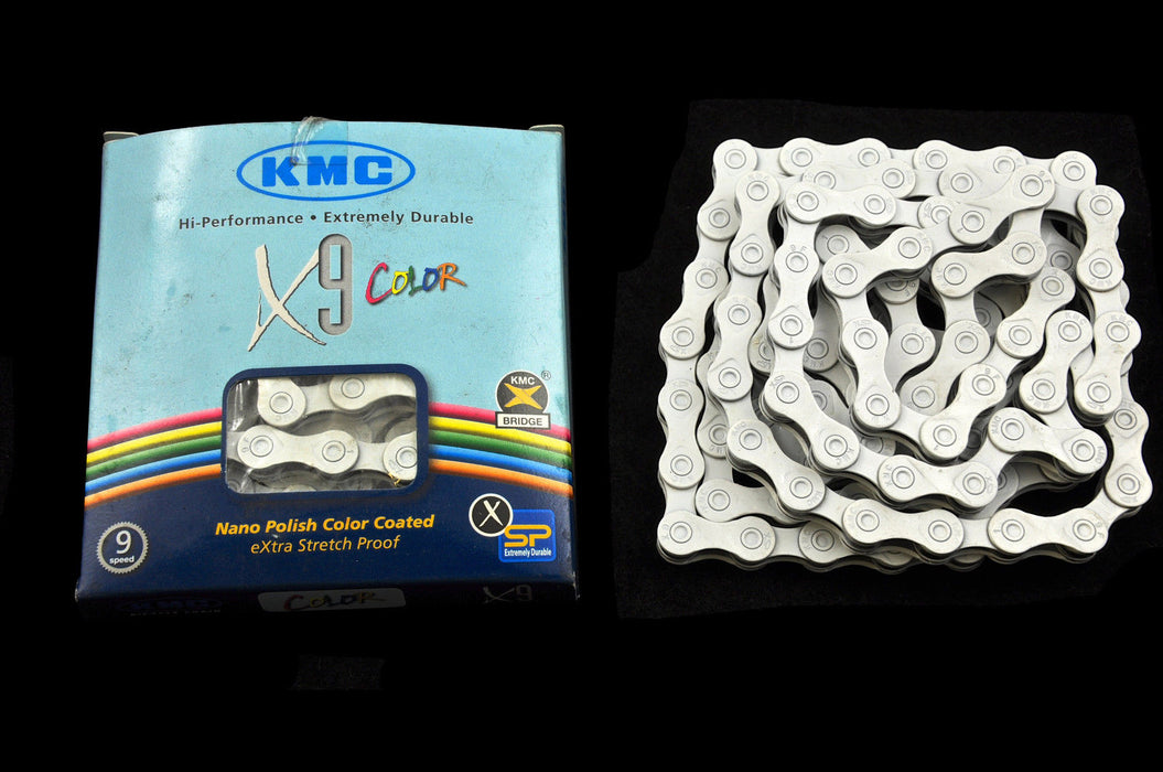 KMC 9 SPEED COLOR HIGH PERFORMANCE CAMPAGNOLO,SHIMANO CHAIN 11-128"1-2”WHITE