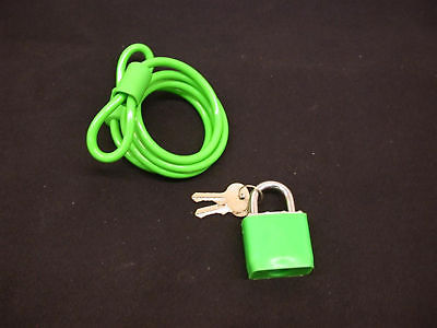 BIKE LOCK BARGAIN NEON GREEN HIGHLY VISIBLE PADLOCK & 600mm (24") SECURITY CABLE