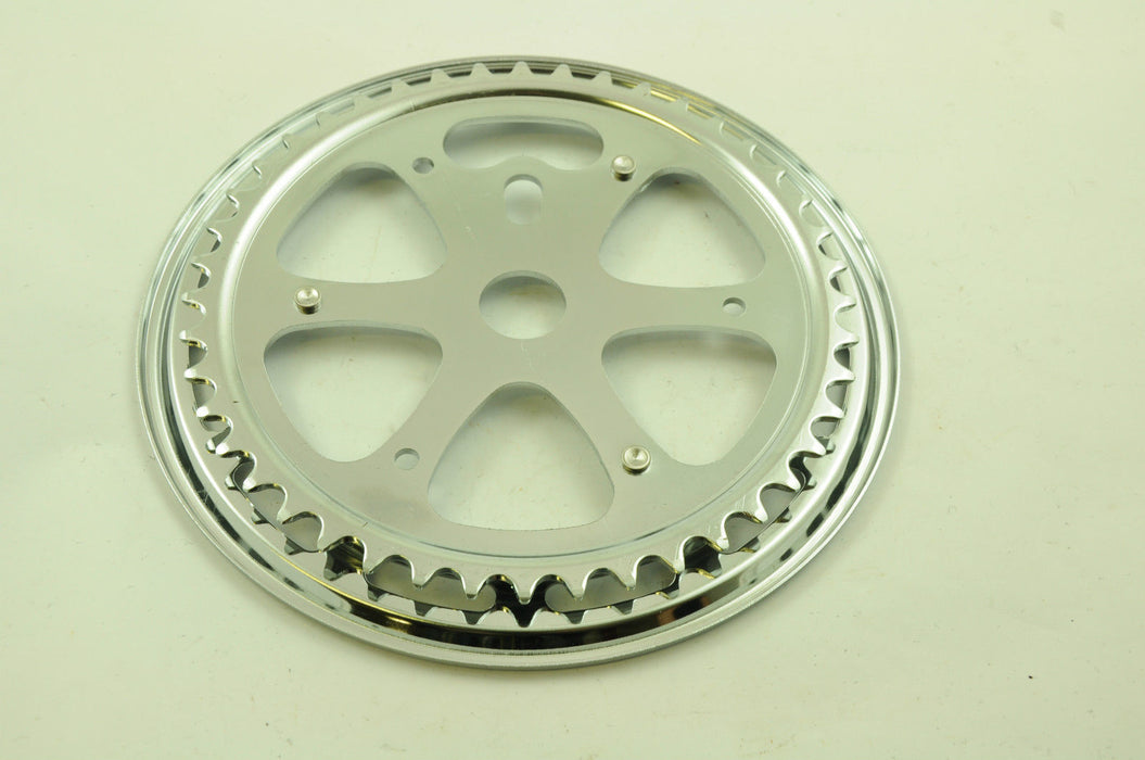 BMX or CRUISER 1-8” 44T CHROME CHAINRING WITH GUARD SUIT OPC OR 3 PIECE CRANKS