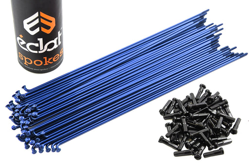 50 x ECLAT STAINLESS STEEL 184mm 14 Gauge BLUE SPOKES WITH BLACK NIPPLES FOR BMX - Bankrupt Bike Parts
