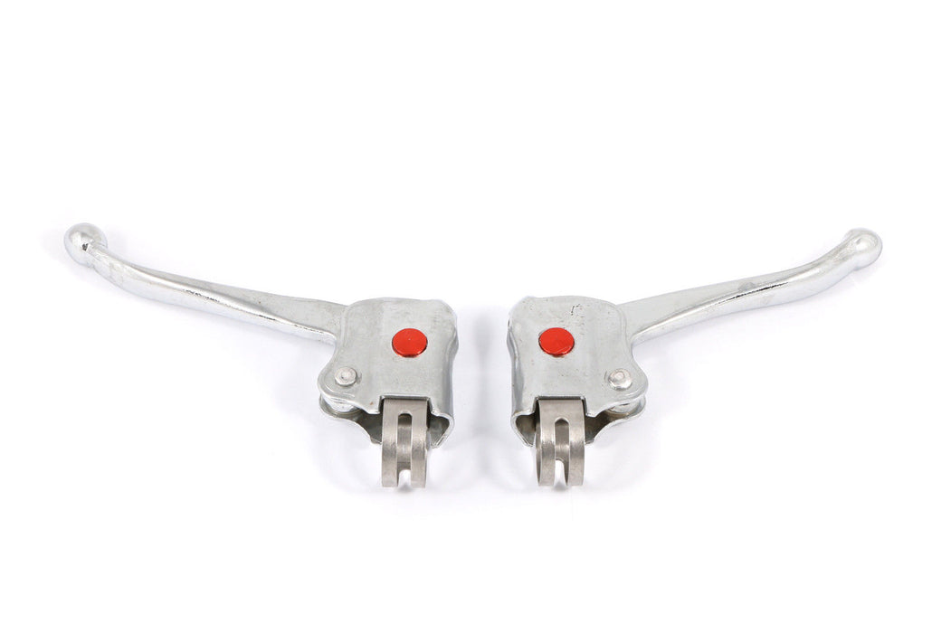 PAIR 70's 80's CHROME BRAKE LEVERS WITH CLASSIC RED DOT.TOURIST,SHOPPERS,FOLDERS