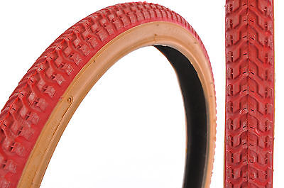 PAIR (2) OLD SCHOOL BMX 20x1.75 "SNAKE BELLY" TYRES RED WITH AMBERWALL RARE NEW