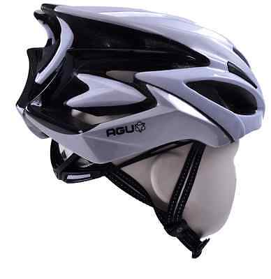 58-62cm AGU TX 8.0 CARBON ADULTS IN-MOLD CYCLING CRASH HELMET SILVER WHITE