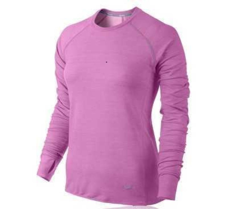 Nike Womens Dri-FIT Long Sleeve Feather Running Fleece-Top Pink Small UK 8-10
