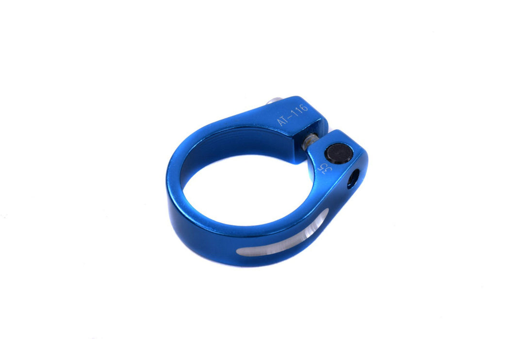 ANODIZED BLUE SEAT POST CLAMP 34.9mm HIGH QUALITY LIGHTWEIGHT CNC MACHINED SIDE
