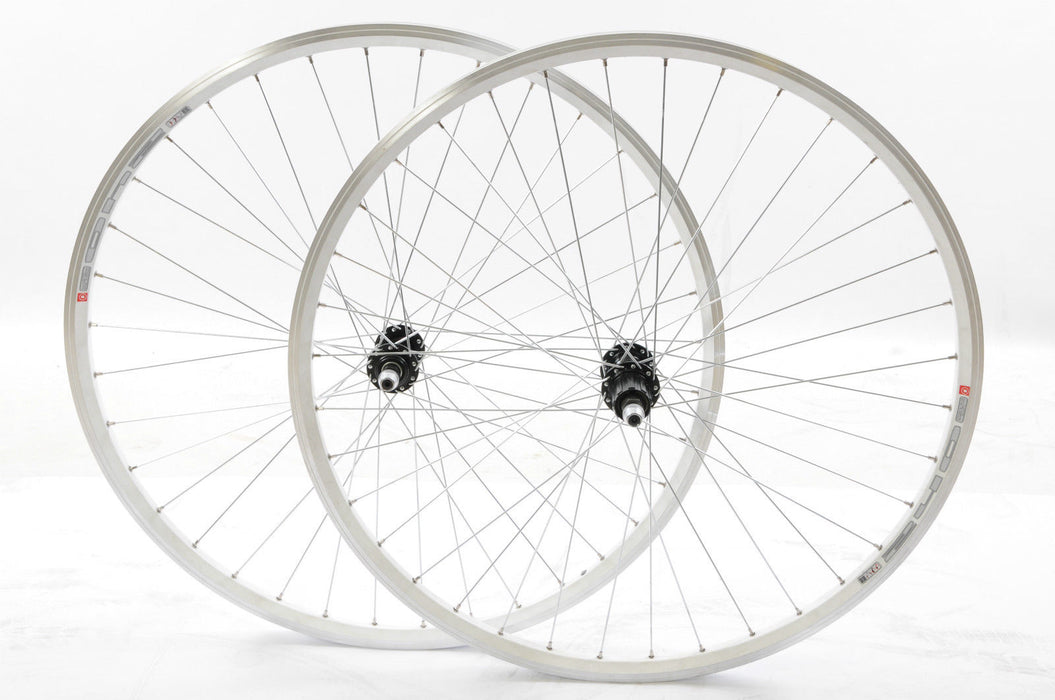 PAIR 700c 622 x 19 WHEELS 8-9 CASSETTE WHITE DUAL WALL RIMS QR HUBS HYBRID BIKE