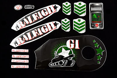 DECAL SET-RALEIGH GI 12"TANK ARMY STICKER PACK SUIT MANY KIDS BIKES WTFRGI12