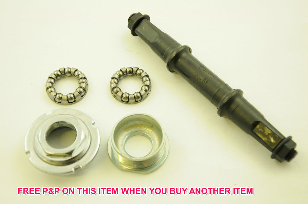 3UM BOTTOM BRACKET AXLE SET COMPLETE WITH CUPS+QUALITY BEARING SET THREADED NEW
