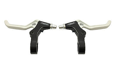 PAIR WHITE APSE ARTEK BMX BIKE FREESTYLER BRAKE LEVERS WITH REACH
